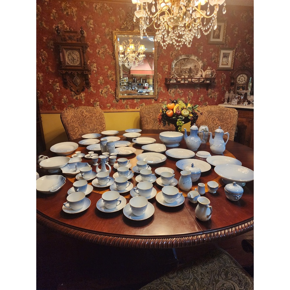 Bing & Grondahl Seagull China Set Blue Gold‎ Trim Porcelain Dinnerware 83 Pieces
